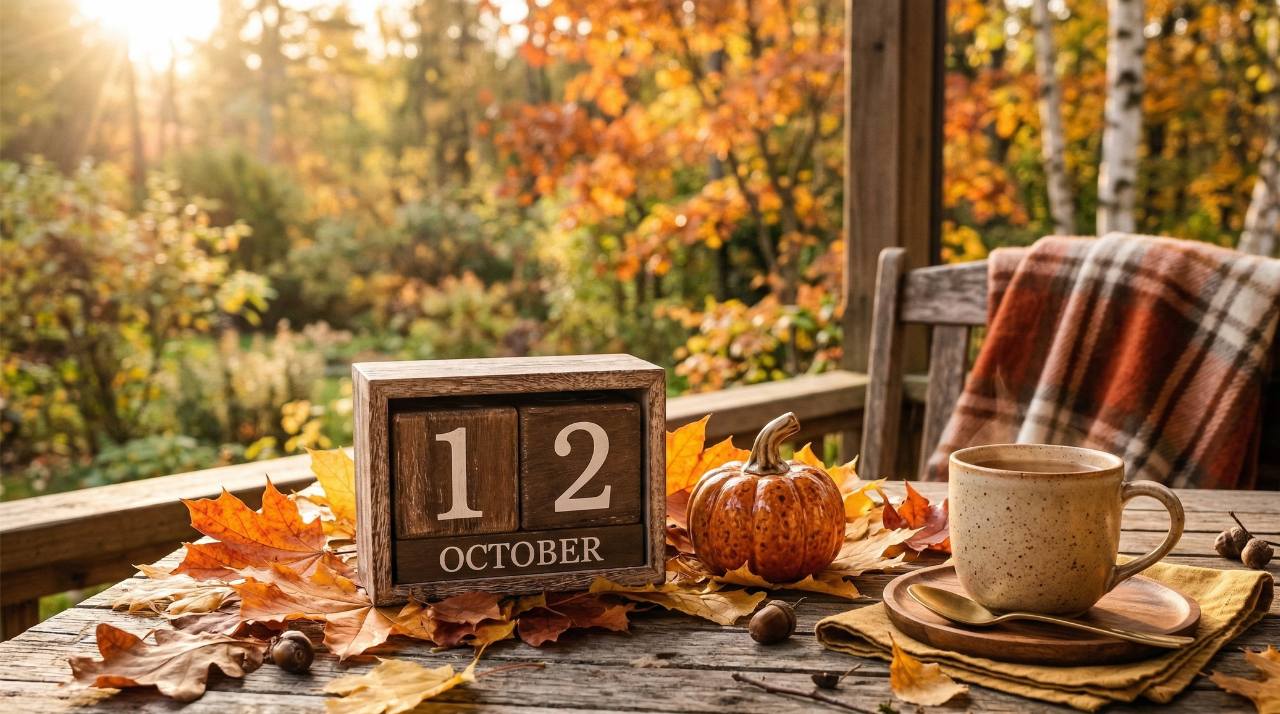 An October 12 autumn calendar setting representing Columbus Day and Indigenous Peoples Day 2026