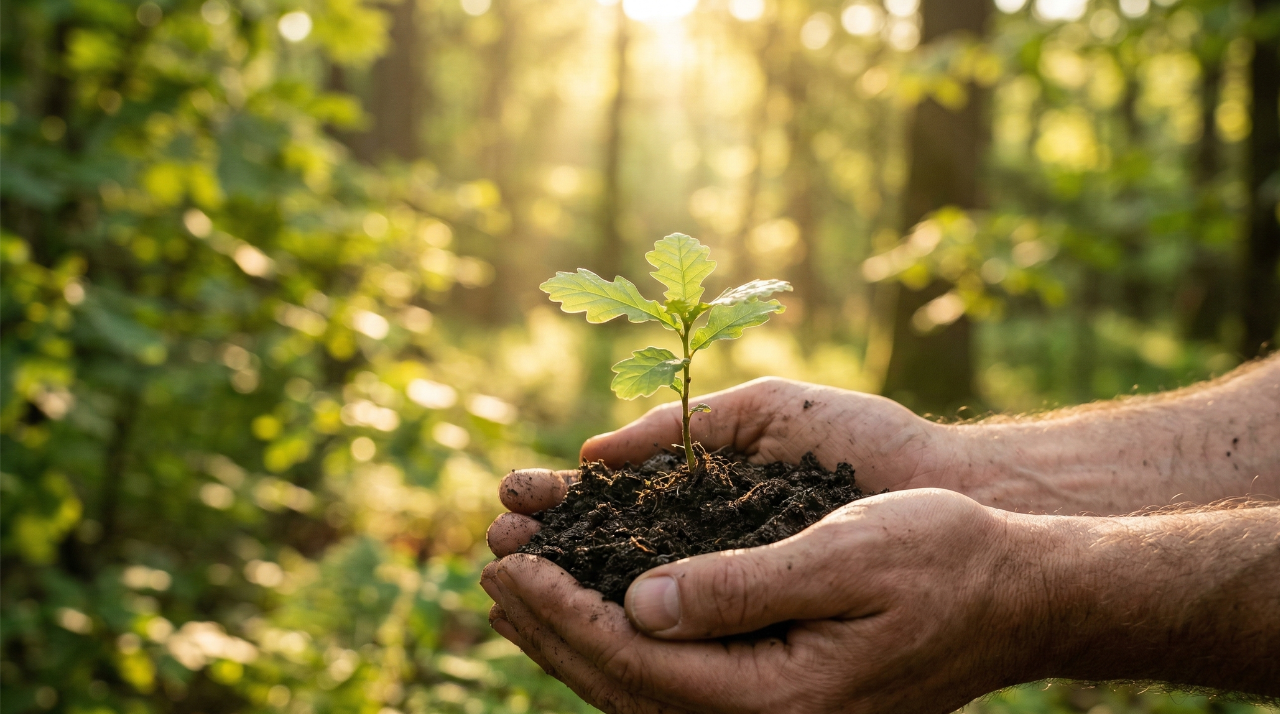Hands holding a small green plant sapling to celebrate Earth Day 2026 on April 22