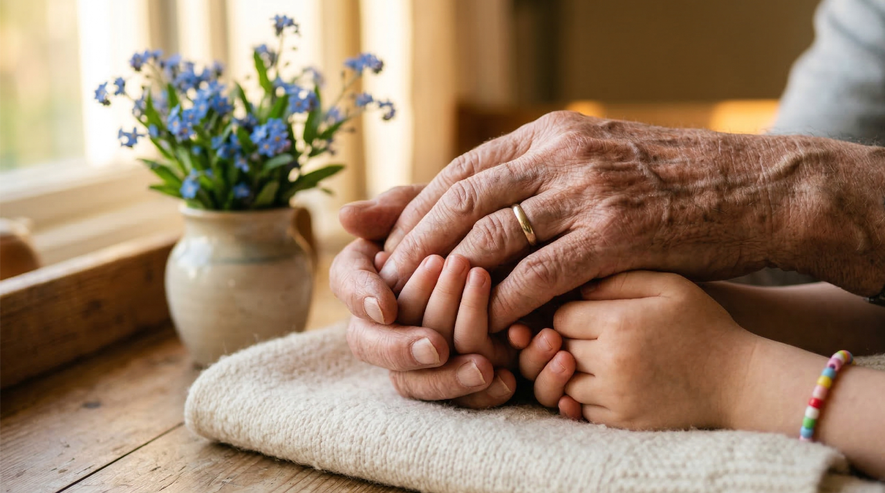 A grandparent holding a grandchild's hands representing Grandparents Day 2026 on September 13