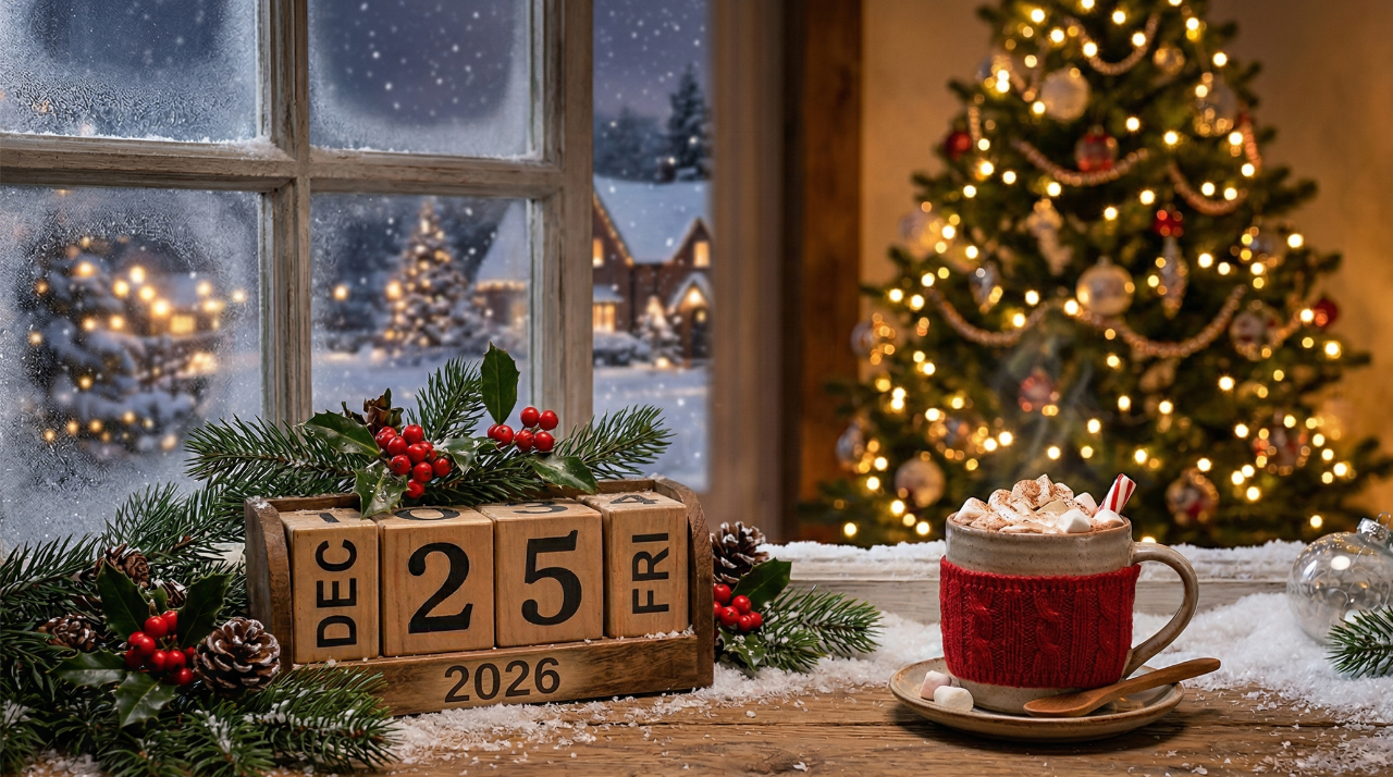 A wooden block calendar representing the countdown to Christmas 2026